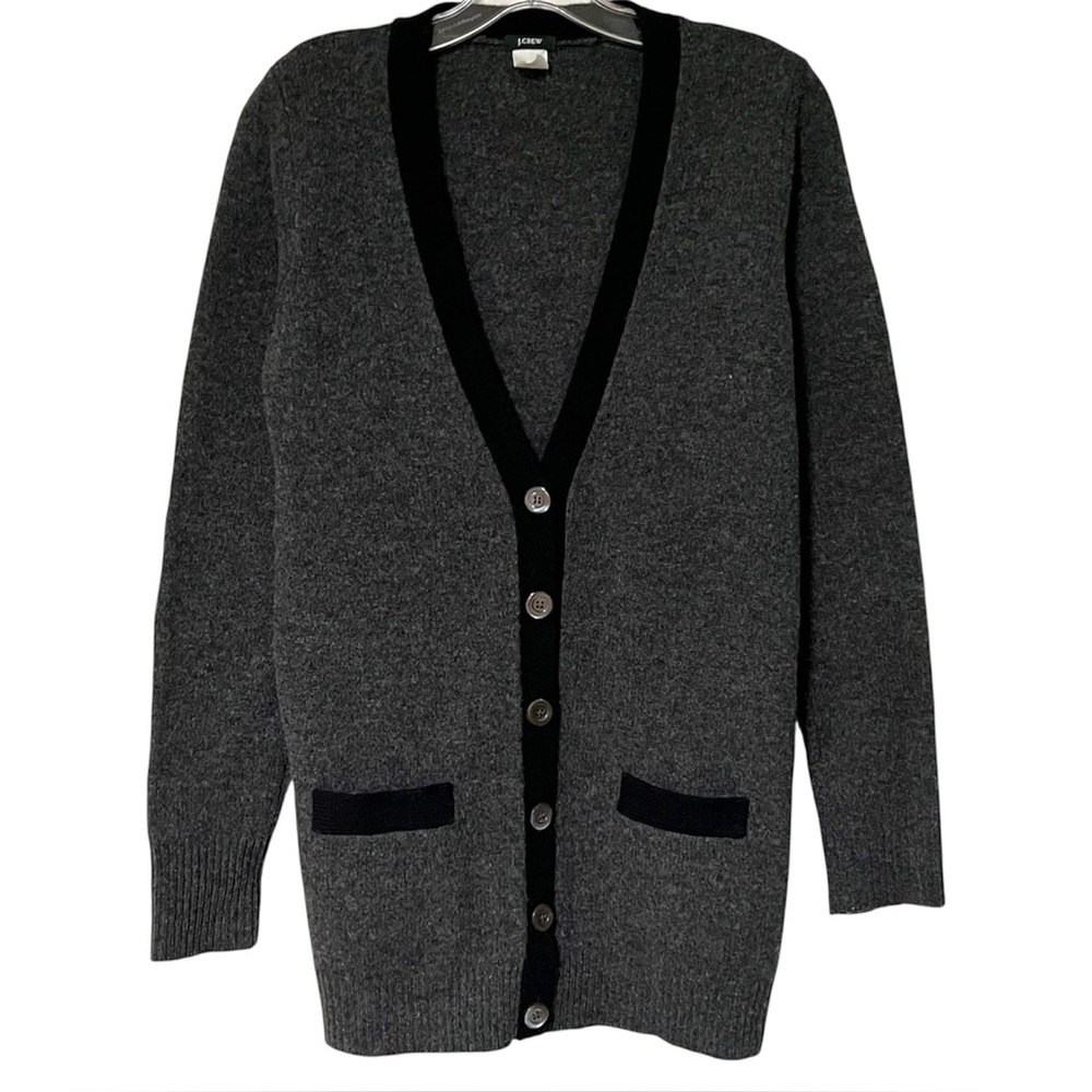 J. Crew women grey two tone 100% lambswool Open-front long-line cardigan sweater